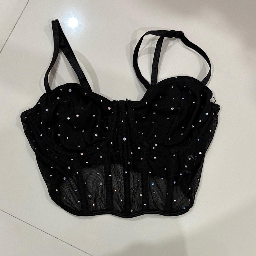 Black Bustier Top with Rhinestones